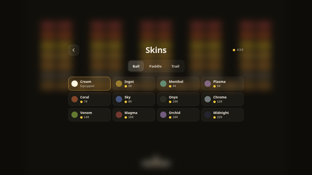 Gasta monedas en skins de bola, paleta y estela